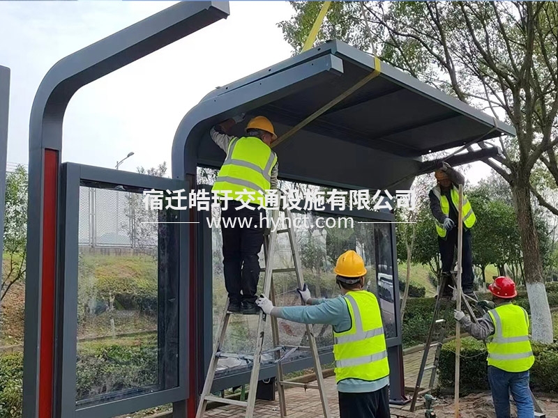 公交站臺(tái)候車亭生產(chǎn)廠家安裝案例現(xiàn)場(chǎng)